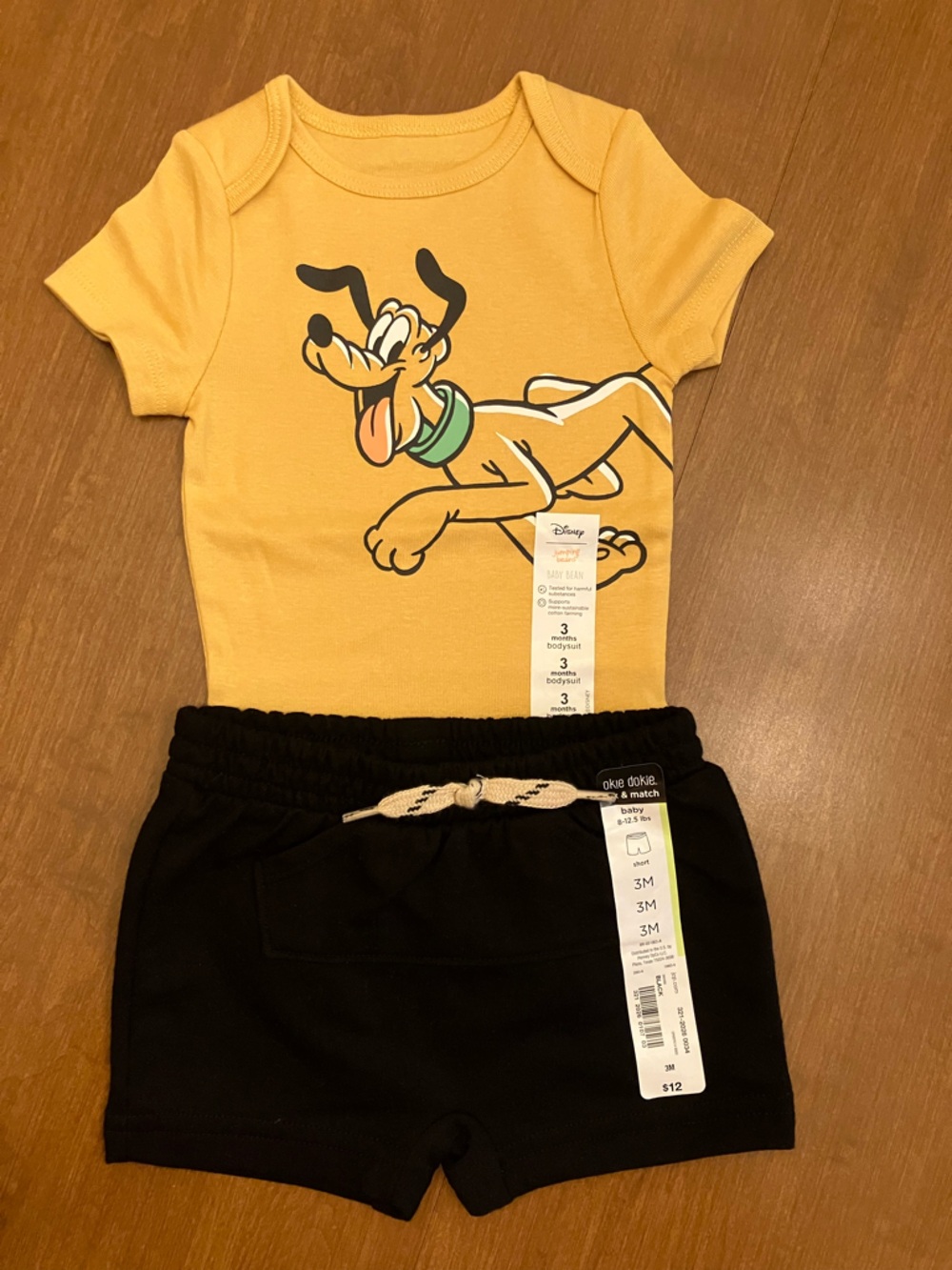 Disney Yellow Pluto Graphic Bodysuit with Black Shorts